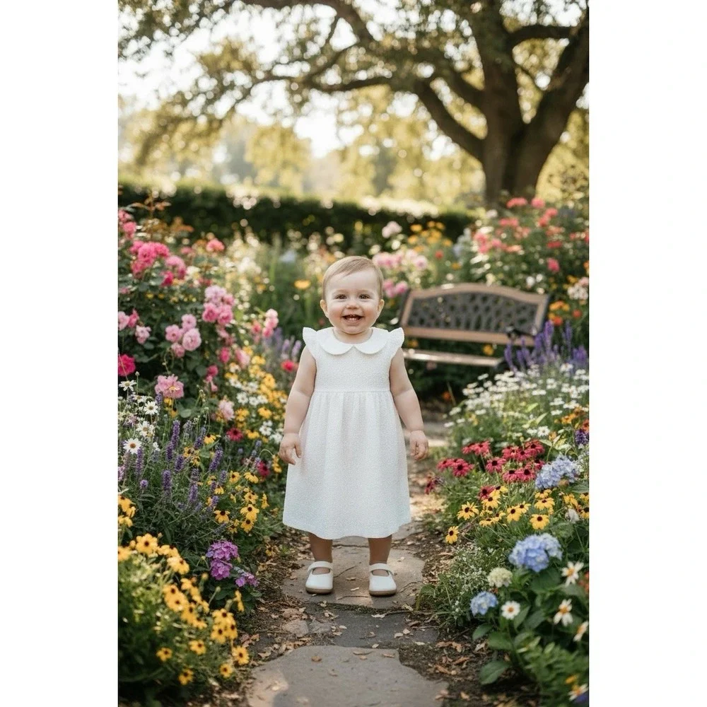 Petit Ami Girls White Eyelet Lace And Cotton‎ Dress Size 18 Months 18m Summer